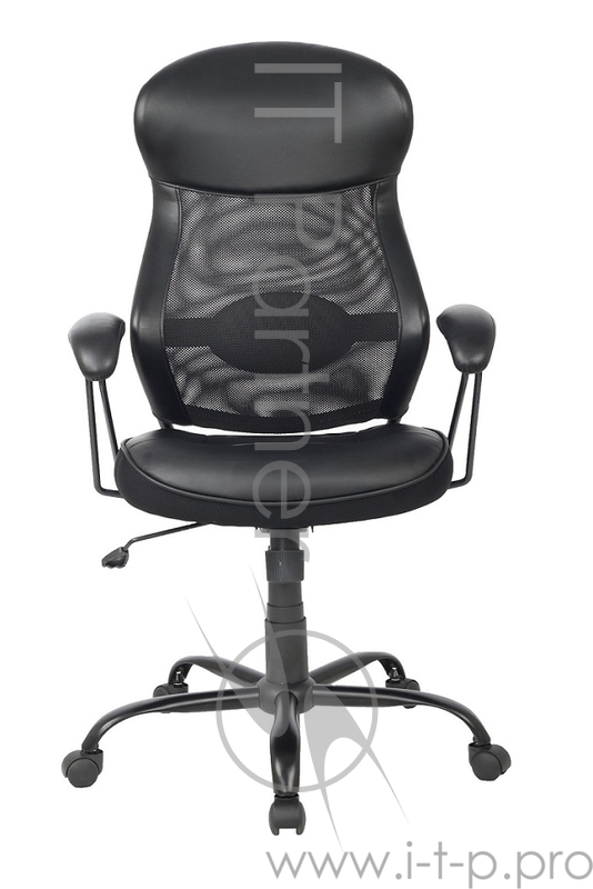 Кресло руководителя COLLEGE HLC-0370 Черный сиденье и подголовник экокожа, спинка сетчатый акрил, крестовина хром/металл, подлокотники пластик. (ШxГxВ