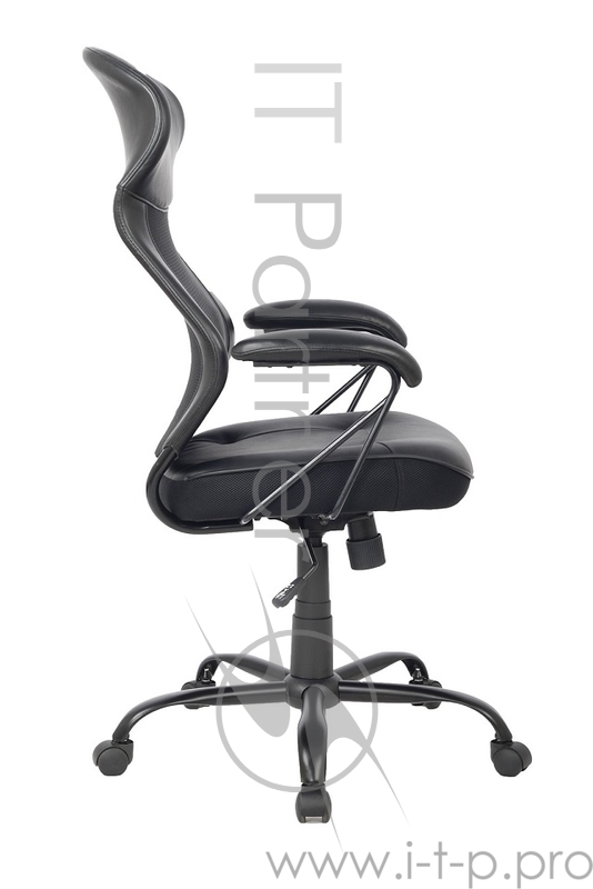 Кресло руководителя COLLEGE HLC-0370 Черный сиденье и подголовник экокожа, спинка сетчатый акрил, крестовина хром/металл, подлокотники пластик. (ШxГxВ