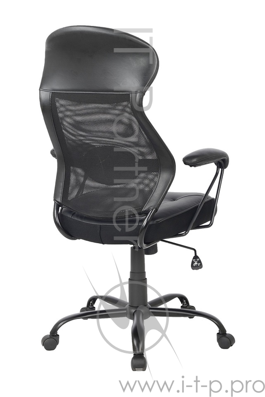 Кресло руководителя COLLEGE HLC-0370 Черный сиденье и подголовник экокожа, спинка сетчатый акрил, крестовина хром/металл, подлокотники пластик. (ШxГxВ
