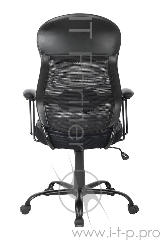 Кресло руководителя COLLEGE HLC-0370 Черный сиденье и подголовник экокожа, спинка сетчатый акрил, крестовина хром/металл, подлокотники пластик. (ШxГxВ