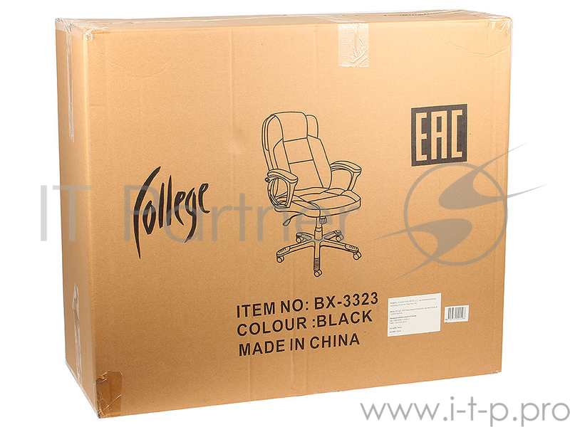 Кресло руководителя COLLEGE BX-3233 Черный, экокожа, 120 кг, подл. пластик/кожа, крест. пластик с вставками, спинка 73 см, (ШxГxВ), см64.5*69*110-120