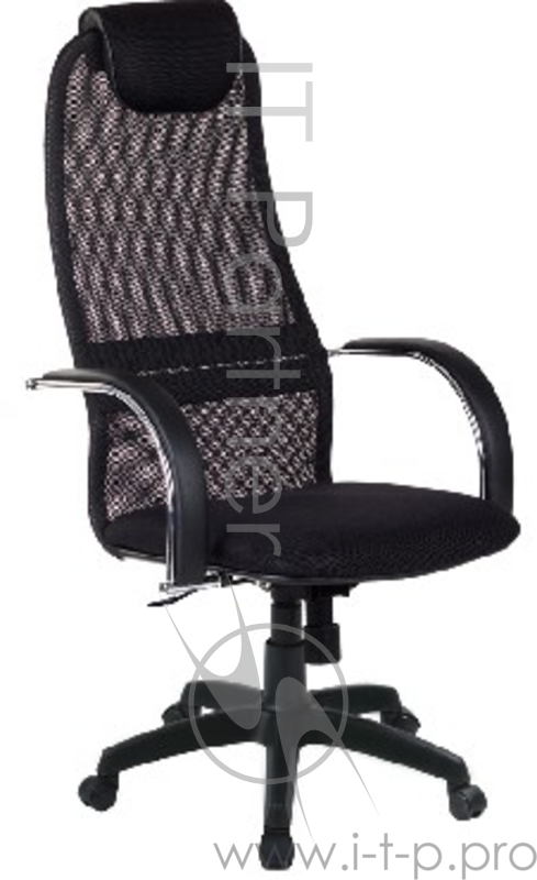 Кресло МЕТТА BK-8 PL № 20, черная сетка хром.подлокотники со вставкой экокожи.(Каркас кресла: цельный стальной, покрытый износостойким полимерным материалом под цвет черного пластика Подлокотники: хромированные стальные, с мягкими накладками, обитыми