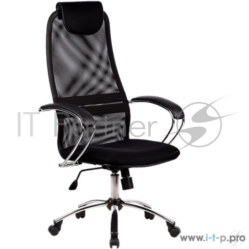 Кресло МЕТТА BK-8 CH № 20, черная сетка хром.подлокотник, хром пятилучье(Каркас кресла: цельный стальной, покрытый износостойким полимерным материалом под цвет черного пластика Подлокотники: хромированные стальные, с мягкими накладками, обитыми экоко