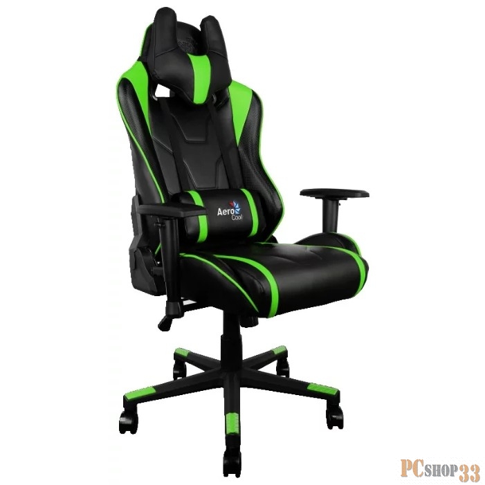Кресло для геймера Aerocool AC220 AIR-BG , черно-зеленое, с перфорацией, до 150 кг, размер, см (ШхГхВ) : 66х63х125/133.