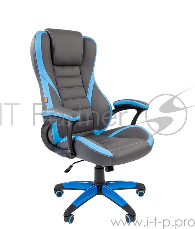 Кресло Chairman game 22 серый/голубой Кресло геймерское (экокожа, регулируемый угол наклона, механизм качания)