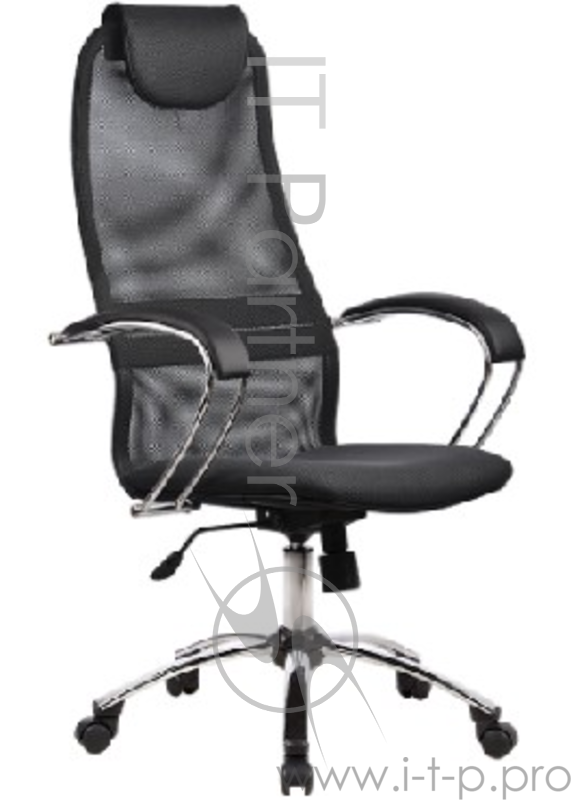 Кресло МЕТТА BK-8 PL № 21 сетка темно-серая сетка хром.подлокотники со вставкой экокожи. Каркас кресла: цельный стальной, покрытый износостойким полимерным материалом под цвет черного пластика Подлокотники: хромированные стальные, с мягкими накладкам