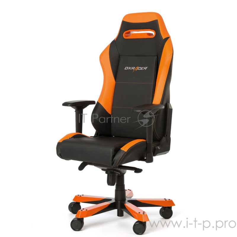 Геймерское кресло DXRacer Iron чёрно-оранжевое (OH/IS11/NO, кожа-PU, регулируемый угол наклона, механизм качания)