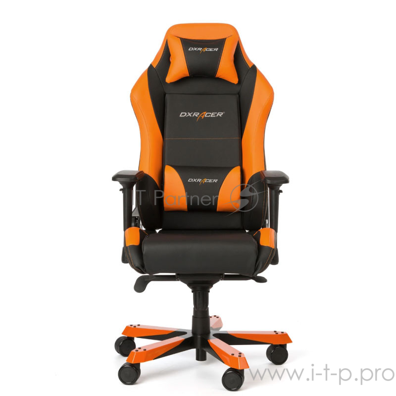 Геймерское кресло DXRacer Iron чёрно-оранжевое (OH/IS11/NO, кожа-PU, регулируемый угол наклона, механизм качания)