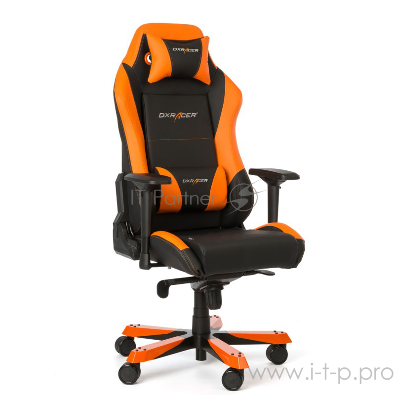 Геймерское кресло DXRacer Iron чёрно-оранжевое (OH/IS11/NO, кожа-PU, регулируемый угол наклона, механизм качания)