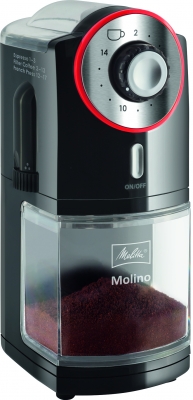 Кофемолка Melitta Molino 100Вт сист.помол.:ротац.нож вместим.:200гр черный/красный