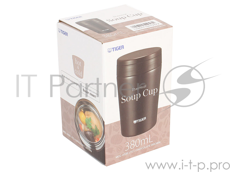 Термоконтейнер для первых или вторых блюд Tiger MCL-A038 Chocolate Brown, 0.38 л (цвет шоколадный, горловина 7 см, конусообразная форма)