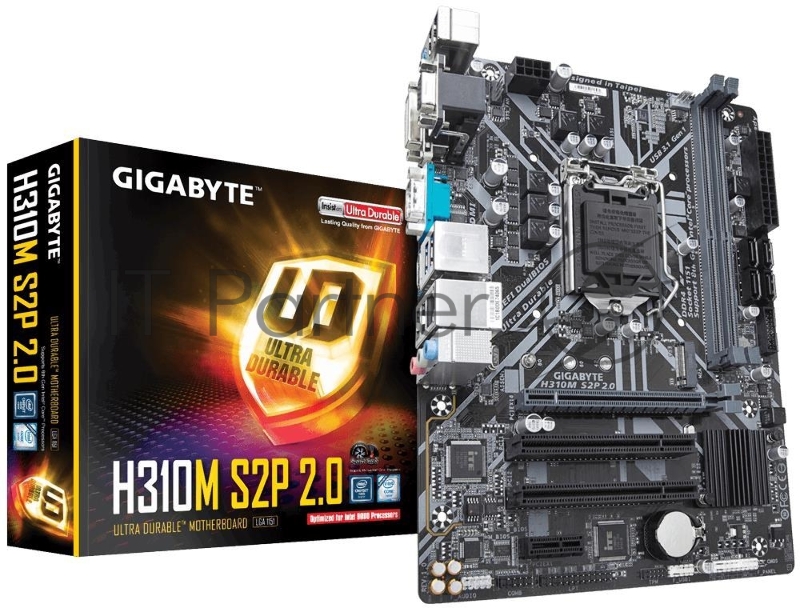 Материнская плата Gigabyte H310M S2P 2.0 Soc-1151v2 Intel H310C 2xDDR4 mATX AC`97 8ch(7.1) GbLAN+VGA+DVI+HDMI
