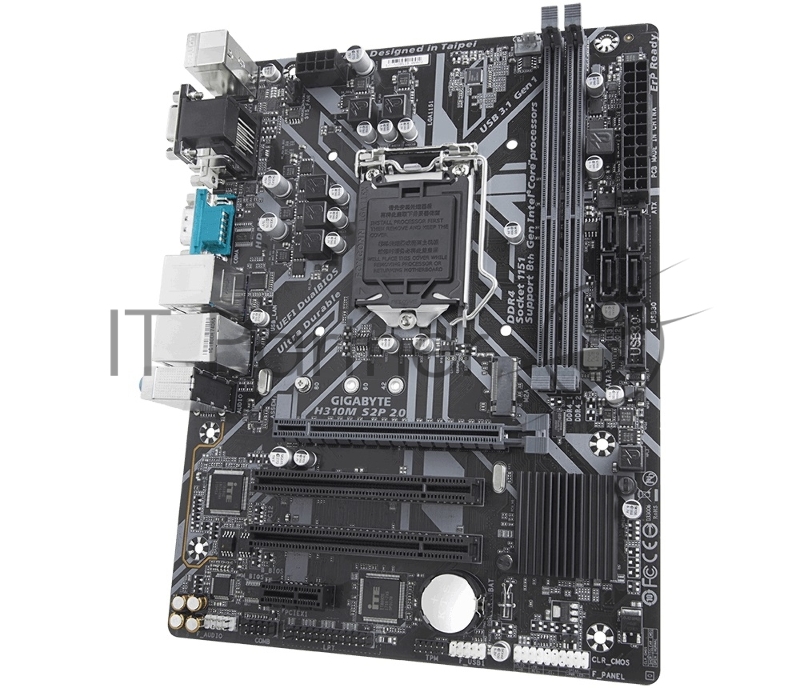 Материнская плата Gigabyte H310M S2P 2.0 Soc-1151v2 Intel H310C 2xDDR4 mATX AC`97 8ch(7.1) GbLAN+VGA+DVI+HDMI