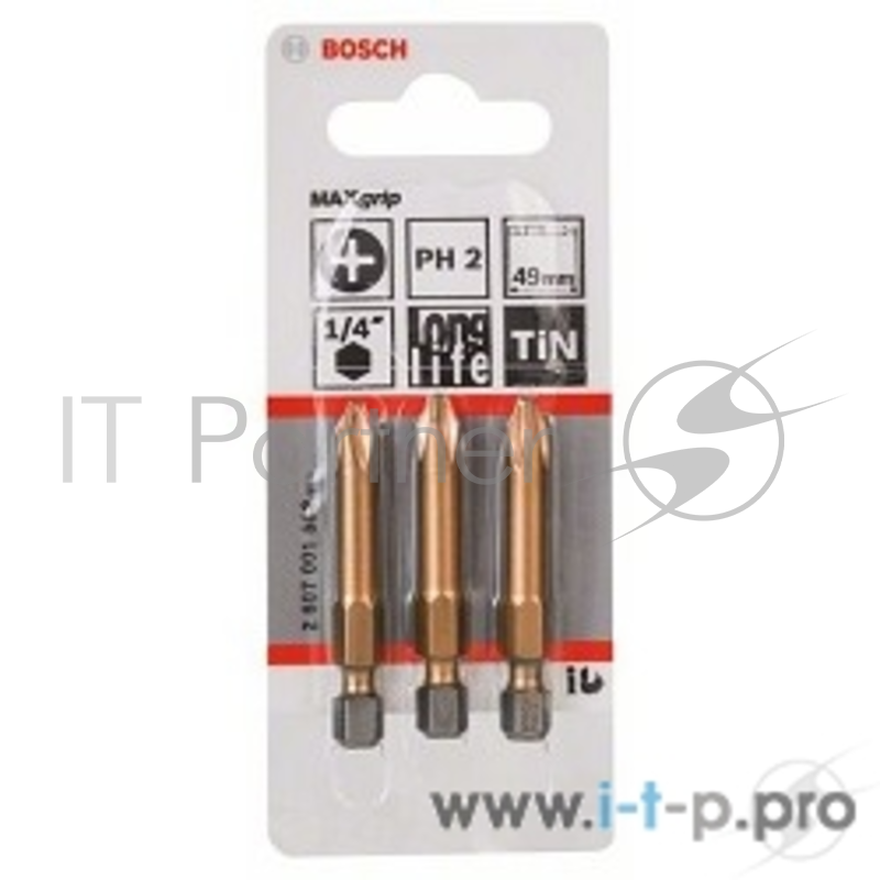 Набор бит Bosch 2607001552 3 БИТ 49ММ PH2 TIN