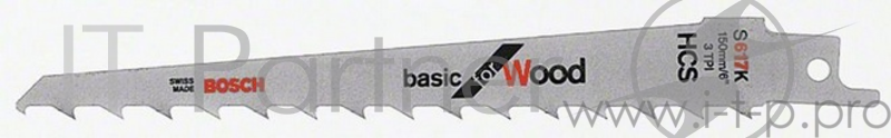 Полотно для сабельной пилы BOSCH S 617 K (2.608.650.616) дерево, 150мм, HCS, 3зуб/дюйм, 2шт.