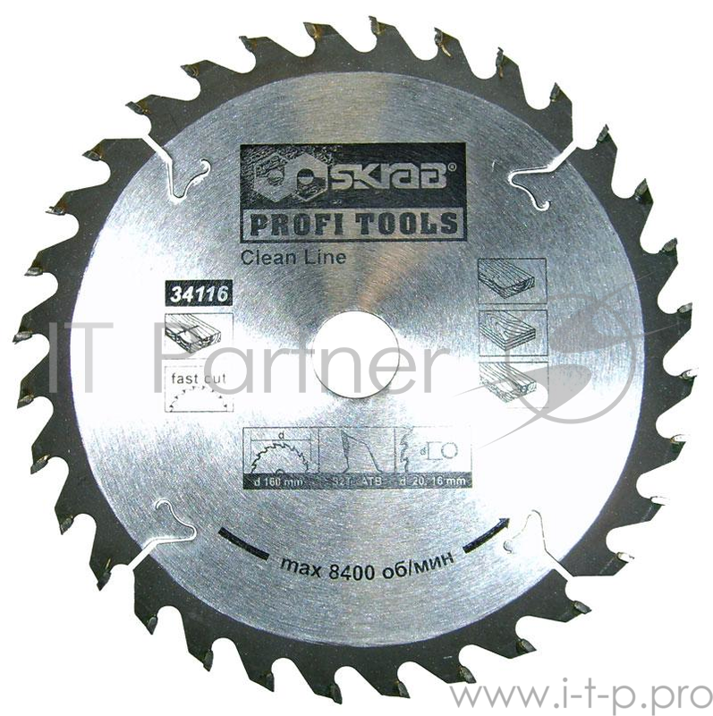 Диск пильный твердосплавный SKRAB 34113 п/дер clean line 115х22.22мм 30т