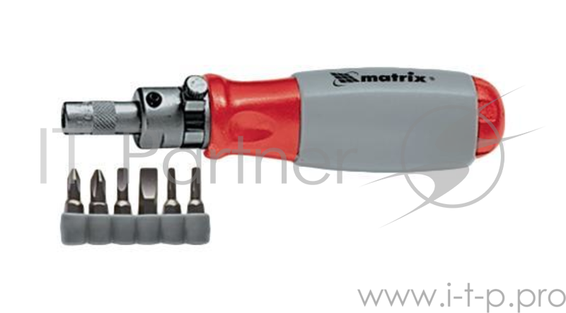Отвертка реверсивная MATRIX 11548 поворотнаяголовка набор бит crv 6шт.