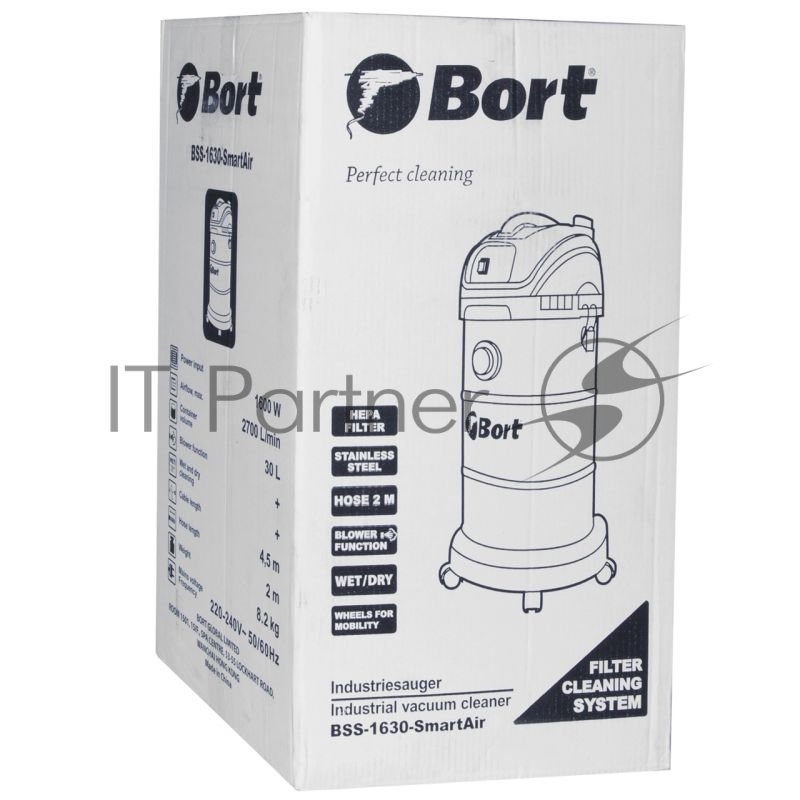 Пылесосы строительные Bort BSS-1630-SmartAir Пылесос строительный 91272294 { 1600 Вт, вместимость 30 л, 45 л/сек, 7 кг, набор аксессуаров 7 шт }
