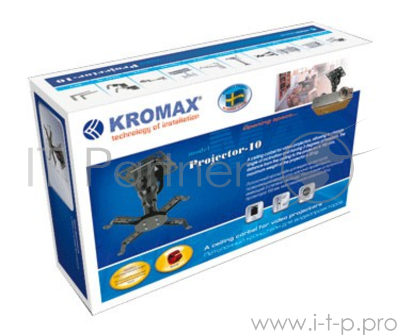 Крепление потолочное Kromax PROJECTOR-10 серый для проектора, 3 ст свободы, наклон 30°, вращение на 360°, от потолка 155 мм, нагрузка до 20 кг