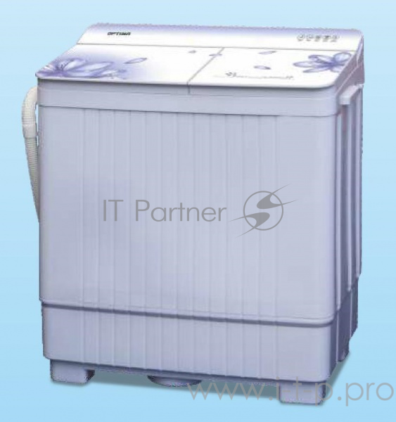 Стиральная машина OPTIMA МСП-50СТ (п/авт.,стекл. крыш.,стир./отж. 5,0кг/4,0кг,1350 об./мин.,насос) (белое стекло, сиреневые цветы)
