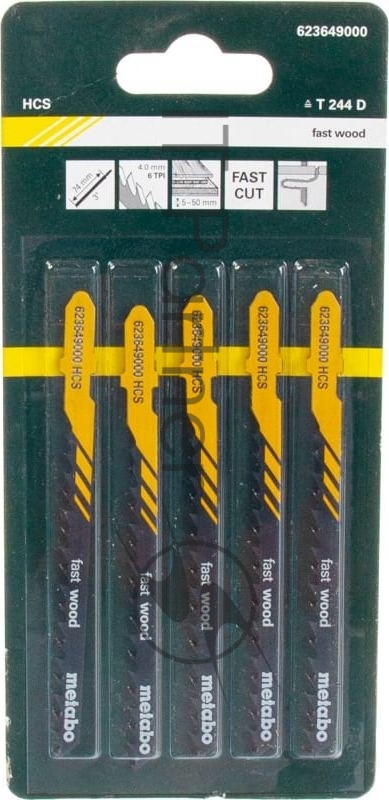 полотна для лобзика, принадлежности Metabo 623649000 T244D 5 пилок по дер.,быстр.,рад.,75х4мм HCS