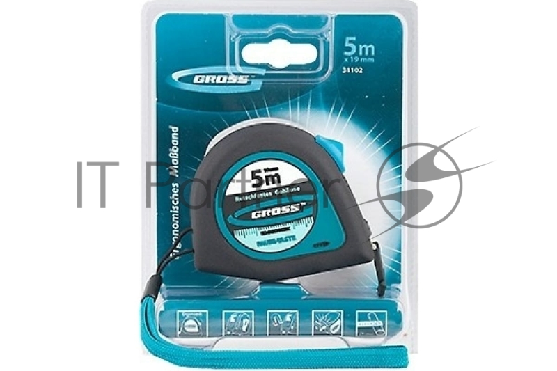 Рулетка GROSS 31102 ''ergonomisch'' 5м x 19мм магнитный обрезиненный зацеп