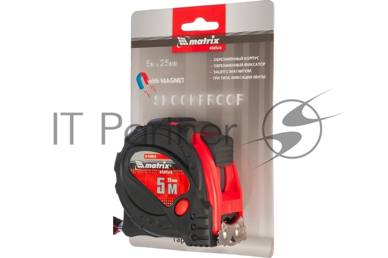 Рулетка MATRIX 31005 status magnet 3 fixations 5мх25мм обрезиненный корпус зацеп с магнитом