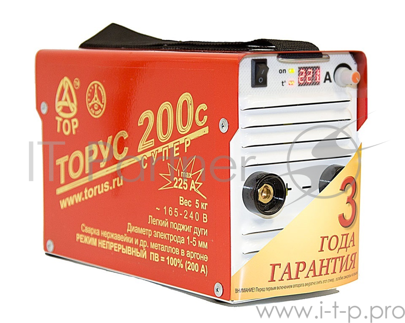 Инвертор сварочный ТОРУС 200с+КОМПЛЕКТ 165-242В 7.2кВт 30-220А 2.0-5.0мм ПВ100% провода