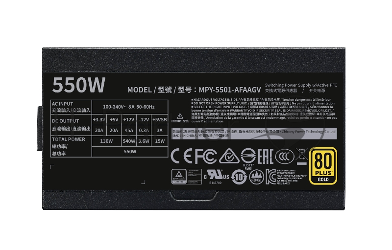 Блок питания 550W Power Supply Cooler Master V550 Gold, 550W, ATX, 140mm, 8xSATA, 2xPCI-E(6+2), APFC, 80+ Gold