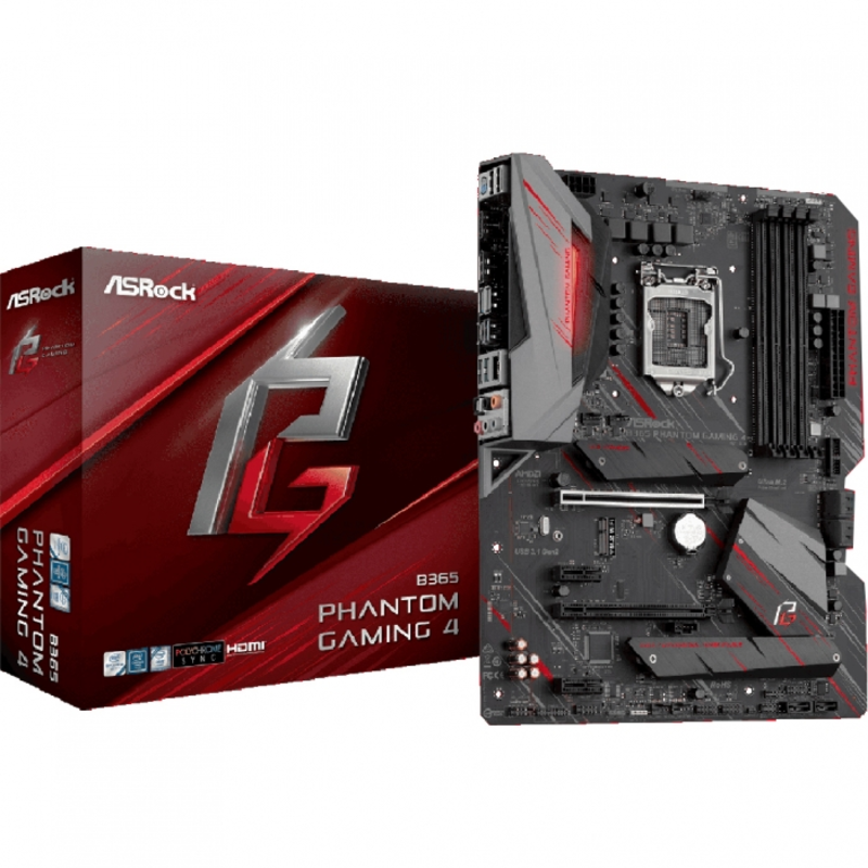 B365 PHANTOM GAMING 4, Socket 1151, Intel®B365, 4xDDR4-2666, HDMI+DP, 2xPCI-Ex16, 2xPCI-Ex1, 6xSATA3, 3xM.2, 8 Ch Audio, GLan, (2+4)xUSB2.0, (5+2)xUSB3.1, 1xUSB3.1 Type-C™, 1xPS/2, ATX, RTL {10}