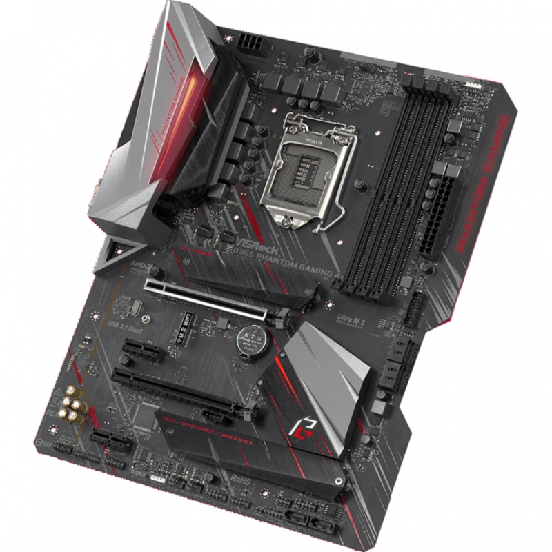 B365 PHANTOM GAMING 4, Socket 1151, Intel®B365, 4xDDR4-2666, HDMI+DP, 2xPCI-Ex16, 2xPCI-Ex1, 6xSATA3, 3xM.2, 8 Ch Audio, GLan, (2+4)xUSB2.0, (5+2)xUSB3.1, 1xUSB3.1 Type-C™, 1xPS/2, ATX, RTL {10}
