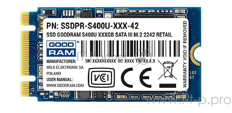 SSD M.2 Goodram 240GB S400U (2242) <SSDPR-S400U-240-42> (SATA3, up to 550/530MBs, TLC, Phison PS3110-S11, 22x42mm)