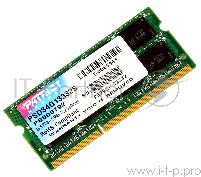 Память SO-DIMM DDR3 4096 Mb (pc-10660) 1333MHz Patriot