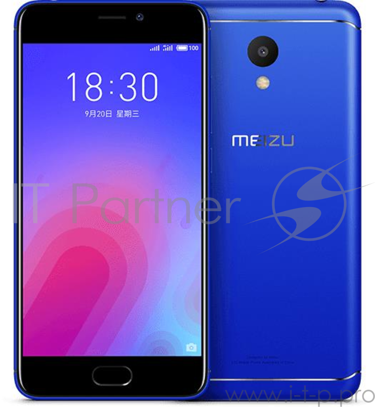 Смартфон MEIZU M6 Blue, 5.2'' 1280x720, 1.0GHz+1.5GHz, 8 Core, 2GB RAM, 16GB, up to 128GB flash, 13Mpix/8Mpix, 2 Sim, 2G, 3G, LTE, BT, Wi-Fi, GPS, Glonass, 3070mAh, 143g, 148.2x72.8x8.3
