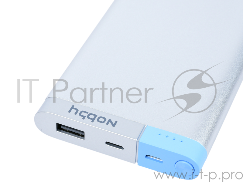 Внешний АКБ Nobby 10000мАч, USB+8-pin, 2A, Li-pol, сереб., Metallic (0306NB-031-001)