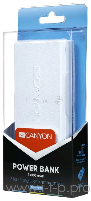 Внешний аккумулятор Canyon CNE-CPBF78W 7800mAh (White). (H2CNECPBF78W)