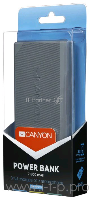 Внешний аккумулятор Canyon CNE-CPBF78DG 7800mAh (Dark Grey). (H2CNECPBF78DG)