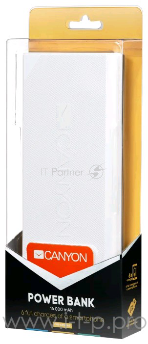 Внешний аккумулятор Canyon CNE-CPBF160W 16000mAh (White). (H2CNECPBF160W)