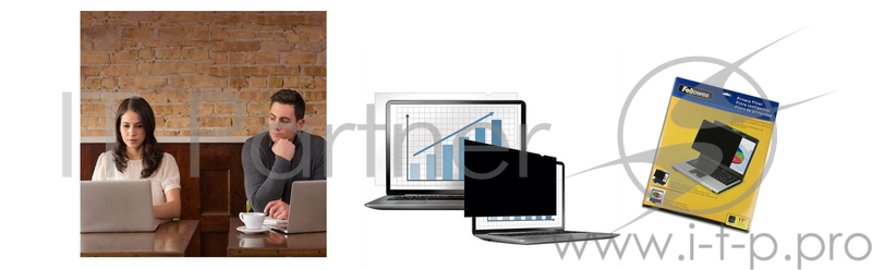 Фильтр конфиденциальности Fellowes® PrivaScreen™ 17.3”, 16:9, затемненный экран при просмотре под углом 30° и более.