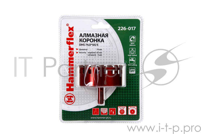 Алм. трубчатая коронка Hammer Flex 226-017 DHS 74,0*65/5 A3, алмаз 60Р, керамогранит
