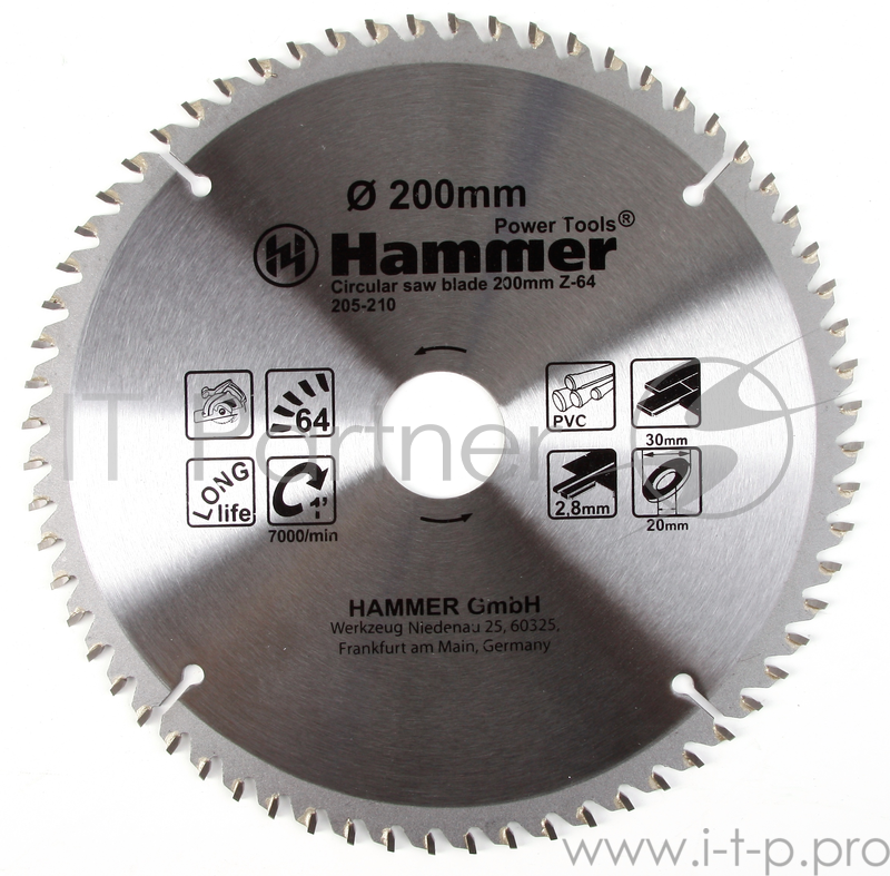 Диск пильный Hammer Flex 205-210 CSB PL 200мм*64*30/20мм по ламинату