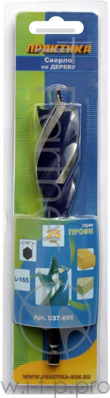 Сверло по дереву ПРАКТИКА 037-695 25x165мм 3-х заходное в блистере