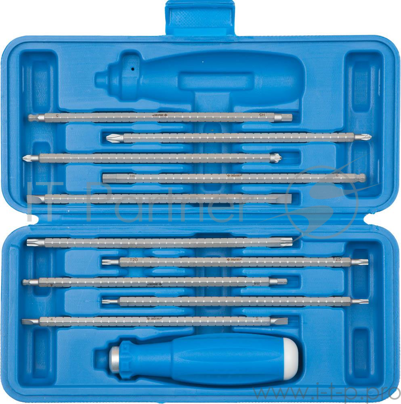 Набор ЗУБР 25427-H11 с 2сторонними стержнями.пластик бокс.сталь.11 предметов.175мм