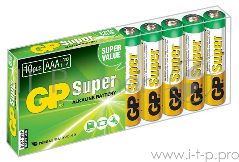 Батарейка GP 24A-B10 Super Alkaline 24A LR03, 10 AAA (10 шт в уп-ке) {02900}