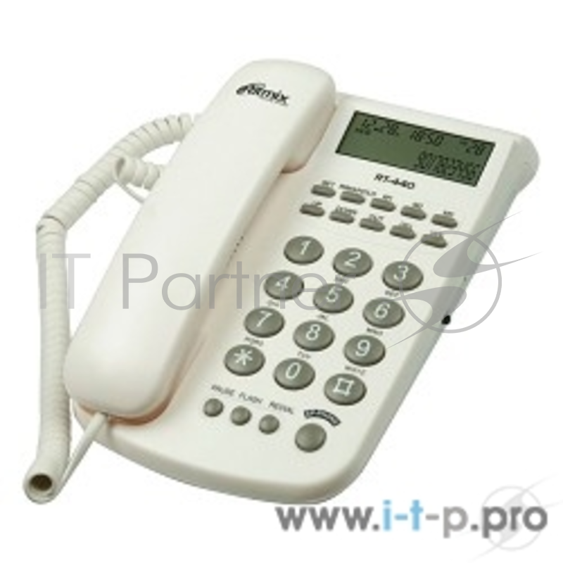 Телефон RITMIX RT-440 white {Телефон проводной Ritmix RT-440 белый дисп, Caller ID, повтор. набор, регулировка уровня громкости, световая индикац}