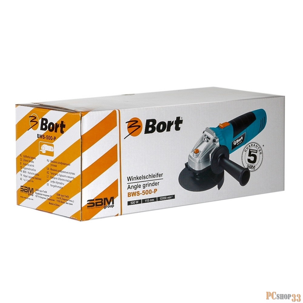 Шлифовальные машины Bort BWS-500-P Машина шлифовальная угловая 98299946 { 500 Вт, 11000 об/мин, 115 мм, М14, 1,35 кг, набор аксессуаров 5 шт }