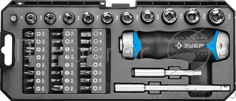 Набор ЗУБР ПРОФЕССИОНАЛ 25352-H38 реверсив с двухкомп рукоят.насадки.рукоят с отсеком для бит.38