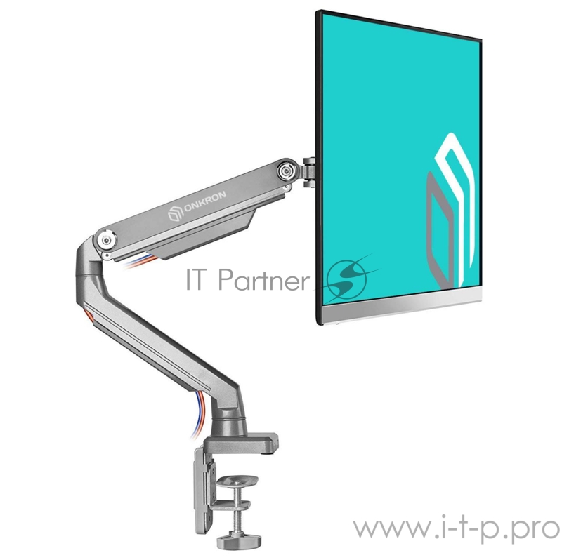 Кронштейн для мониторов ONKRON Кронштейн для мониторов ONKRON/ 13-32'' ГАЗЛИФТ макс 100*100 наклон -90?/+90?, поворот +-90°, 2 колена, от стены: до 525мм, крепление к столу 10-85мм, вес до 9кг, серебро