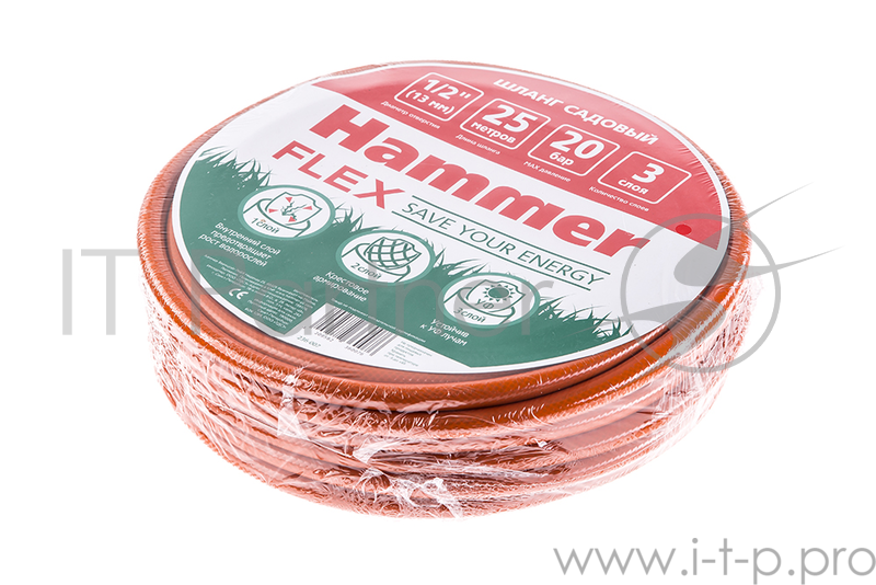 Шланг садовый Hammer Flex 236-007 1/2'', 25м, 3-х слойный, армированный