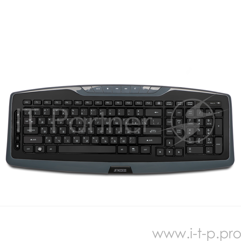 Клавиатура Jet.A SlimLine K17 W Grey USB {Беспроводная мультимедийная слим-клавиатура с классической раскладкой и 14 клавишами быстрого доступа}